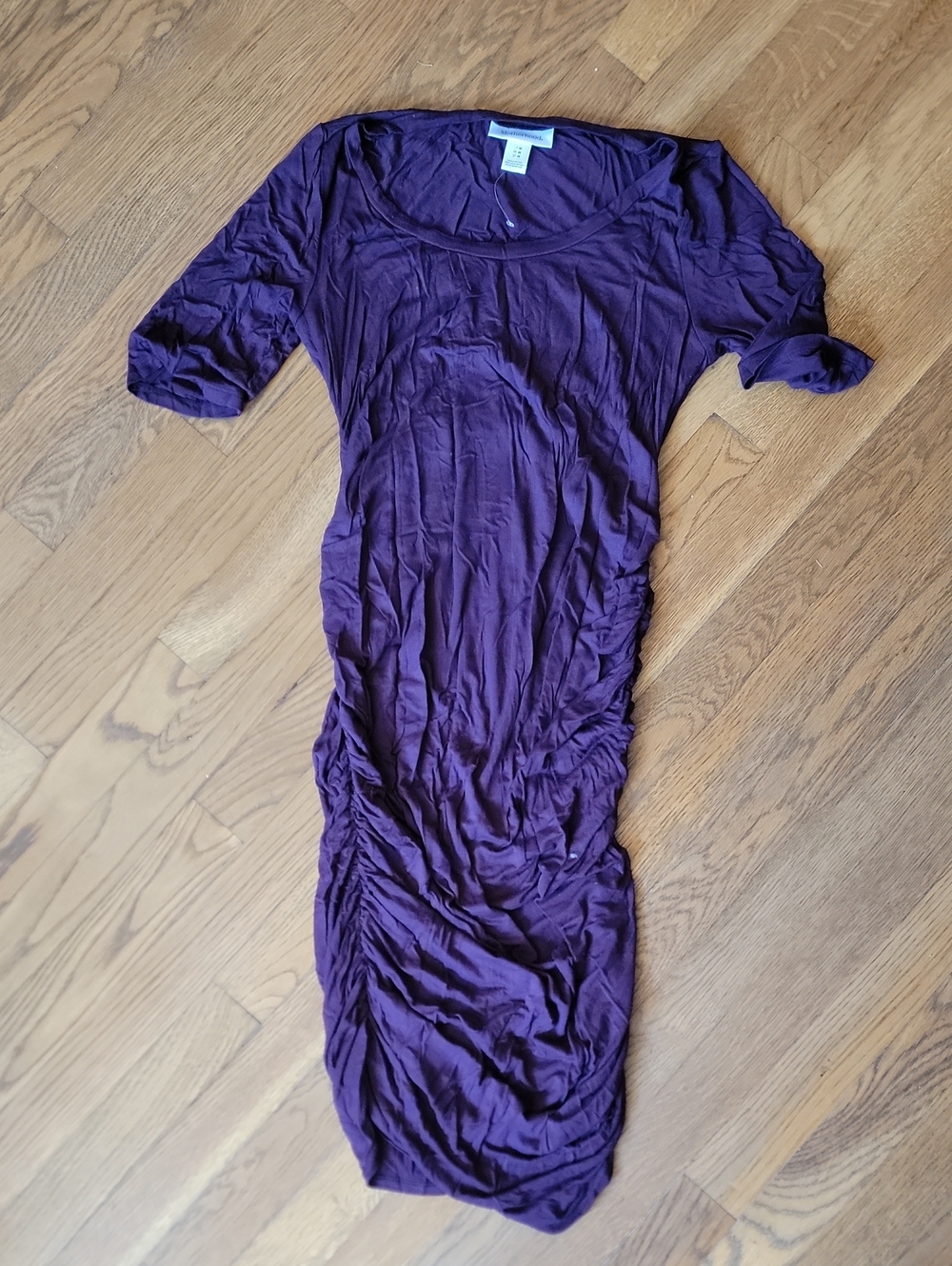Motherhood Deep Plum Ruched Scoop Neck Midi Dress